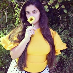 Yellow ruffle sleeve top